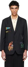 Khoki Navy Pinstripe-pattern Blazer In Navy