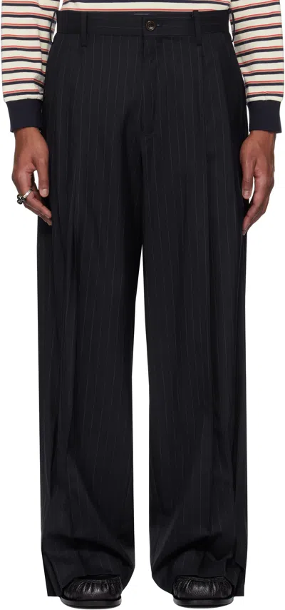 Khoki Navy Pinstripe-pattern Trousers