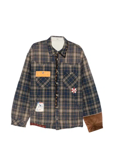 Khoki Patchwork Check Jacket In Blue