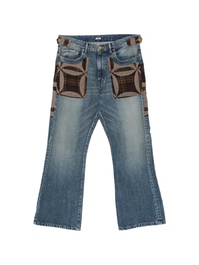 Khoki Patchwork Check-pattern Jeans In Blue