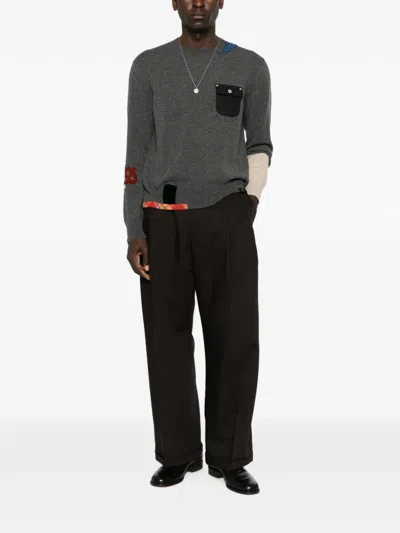 Khoki Patchwork Flap-pocket Sweater In Gray