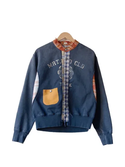 Khoki Patchwork Logo-print Cardigan In Blue