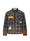 Khoki Patchwork-detail Checked-pattern Shirt Jacket In 블루