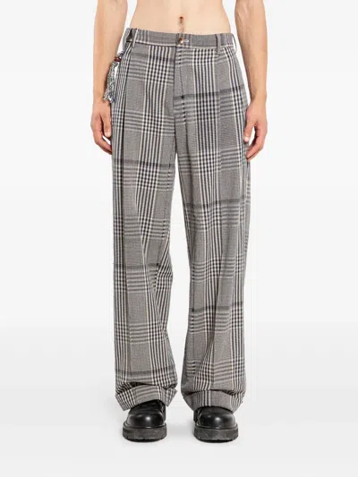 KHOKI PLEATED CHECK-PATTERN TROUSERS