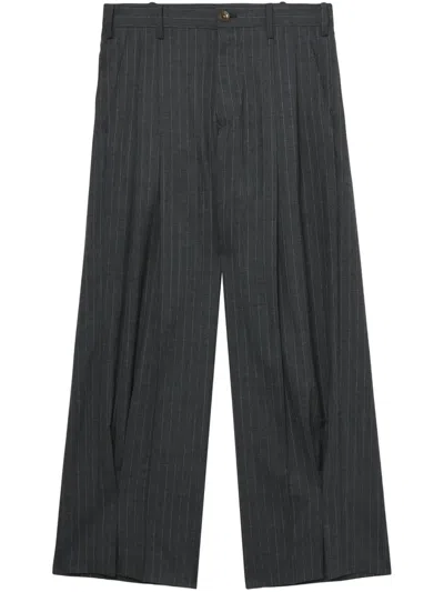 Khoki Prinstripe-print Woll Trousers In Grey
