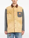 Khoki Spliced Workwear Cotton Shirt Jacket In Brown