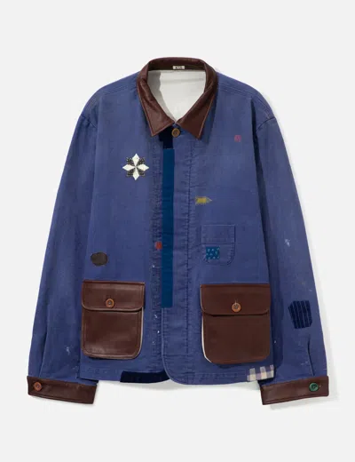 Khoki Vintage-finished Work Jacket In Blue/蓝色/藍色/블루/ブルー