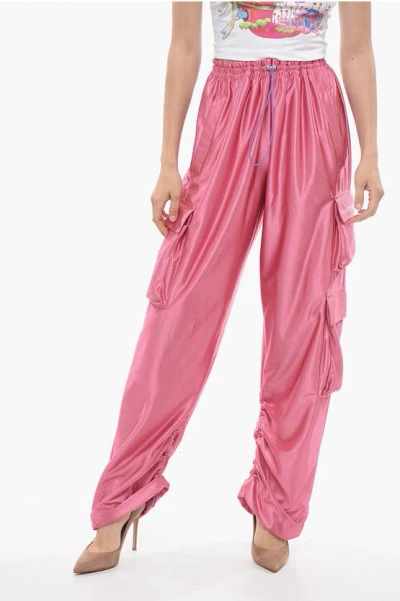 Khrisjoy Acetate Cargo Trousers With Elastic Waistband In Pink