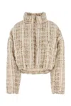 Khrisjoy Tweed Embroidered Short Down Jacket In Beige
