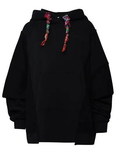 Khrisjoy Towelling-finish Panelled Cotton Hoodie In Black