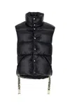 Khrisjoy Shiny Quilted High Collar Padded Sleeveless Jacket