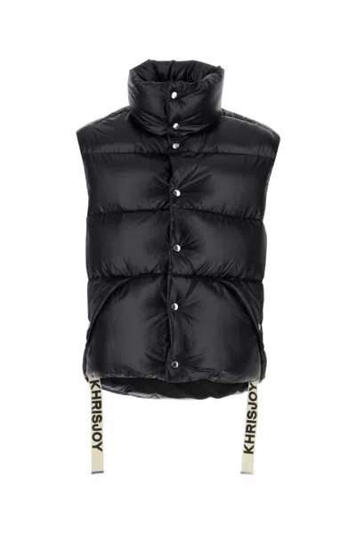 KHRISJOY BLACK NYLON SLEEVELESS PUFF SHINY DOWN JACKET