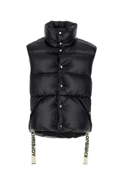 Khrisjoy Black Nylon Sleeveless Puff Shiny Jacket