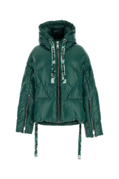 Khrisjoy Bottle Green Nylon Iconic Shiny Down Jacket