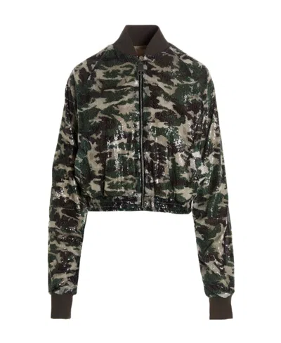 KHRISJOY KHRISJOY CAMO SEQUINNED ZIP-UP BOMBER JACKET