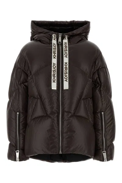 Khrisjoy Chocolate Nylon Milano Down Jacket In Brown