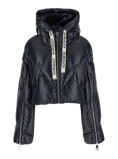 Khrisjoy 'khris' Black Cropped Down Jacket With Logo Detail In Tech Fabric Woman