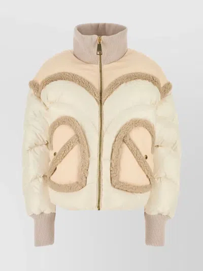 KHRISJOY CORAZON SHEARLING TRIM QUILTED HIGH COLLAR JACKET