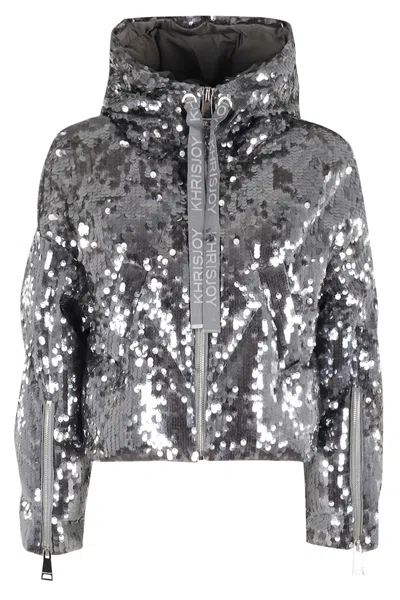 Khrisjoy Crop Iconic Milano In Macro Sequins In Silver