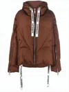 Khrisjoy Cropped Puffer Jacket With Hood And Branded Drawstrings In Brown