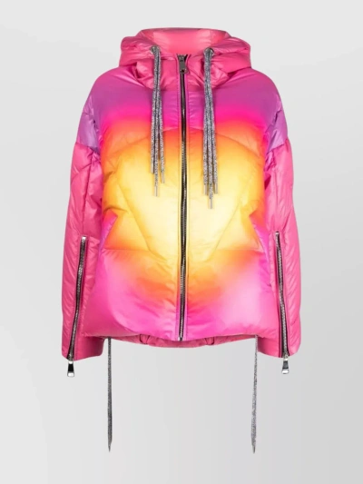 Khrisjoy Drawstring Hooded Puffer Jacket With Flared Hem In Pink