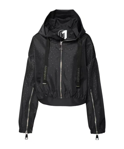 Khrisjoy Embellished Zip-up Hooded Jacket In Black