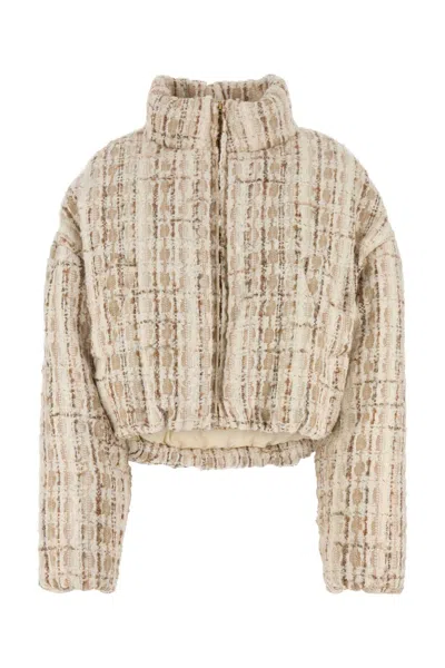 Khrisjoy Embroidered Tweed Down Jacket In Neutral