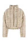 Khrisjoy Tweed Embroidered Short Down Jacket In Butter