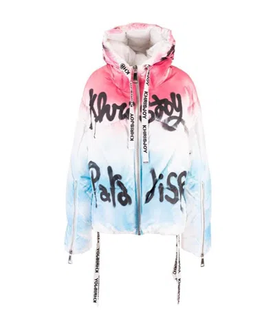 Khrisjoy Graffiti Logo Hooded Down Jacket In Multicolor