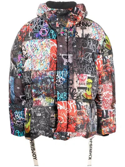 Khrisjoy Graffiti-print Down Puffer Jacket In Black