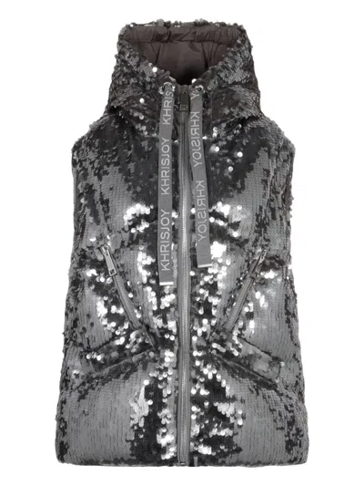 Khrisjoy Iconic Milan Hooded-sequin Vest In Gray
