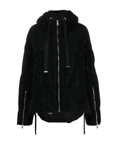 Khrisjoy Iconic Rhinestone-embellished Hooded Puffer Jacket In Black