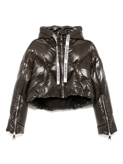 Khrisjoy Khris Cropped Shiny Jacket In Brown