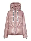 Khrisjoy Cozy Puffer Jacket With Drawstring Hood And Shiny Finish In Nude & Neutrals