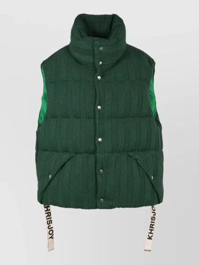 Khrisjoy Knitted Padded Bodywarmer High Collar Straps In Green