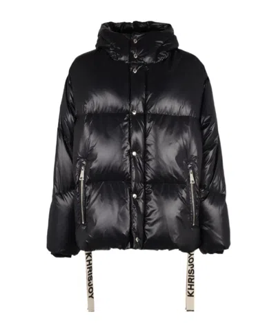 KHRISJOY LOGO-TAPE DETAIL HOODED PADDED JACKET