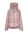 Khrisjoy Cozy Puffer Jacket With Drawstring Hood And Shiny Finish In Nude