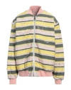 Khrisjoy Striped Distressed Oversize Denim Jacket In Yellow