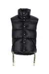 Khrisjoy Shiny Quilted High Collar Padded Sleeveless Jacket In Black