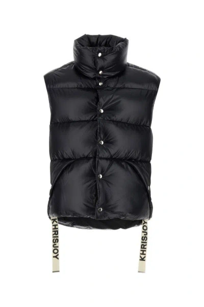 KHRISJOY KHRISJOY MEN BLACK NYLON SLEEVELESS PUFF SHINY DOWN JACKET