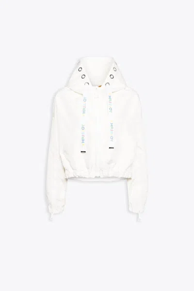 Khrisjoy New Khris Crop Windbreaker Off White Nylon Hooded Windproof Jacket - New Khris Crop Windbreaker In Bianco