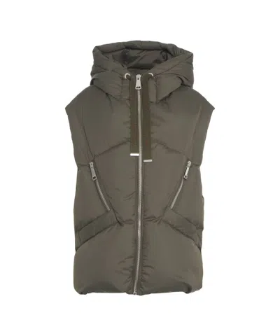 Khrisjoy Olive Padded Waistcoat With Hood And Zippered Detailing In Green