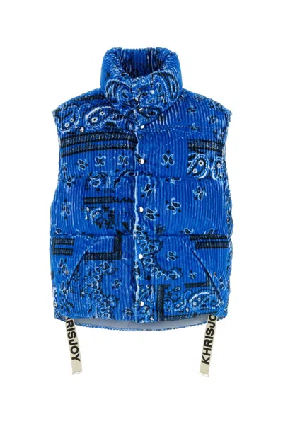 Khrisjoy Printed Corduroy Oversize Sleeveless Down Jacket In Multi