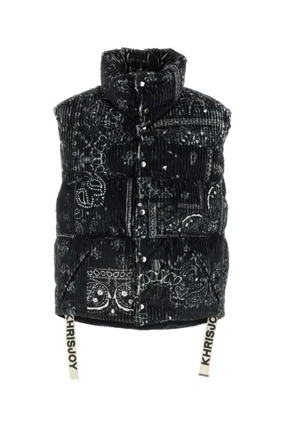 KHRISJOY PRINTED CORDUROY OVERSIZE SLEEVELESS DOWN JACKET