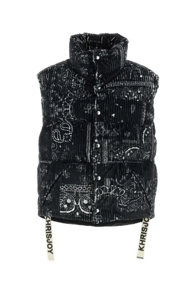 KHRISJOY PRINTED CORDUROY OVERSIZE SLEEVELESS DOWN JACKET