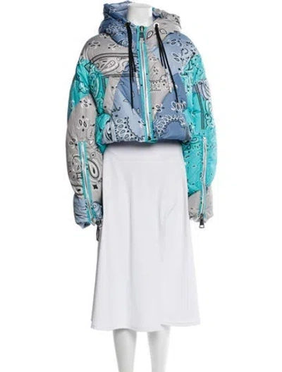 Pre-owned Khrisjoy Printed Down Coat In Blue