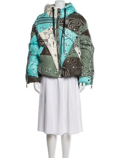 Pre-owned Khrisjoy Printed Down Jacket In Green
