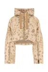 Khrisjoy All-over Print Cropped Hooded Down Jacket In Butter