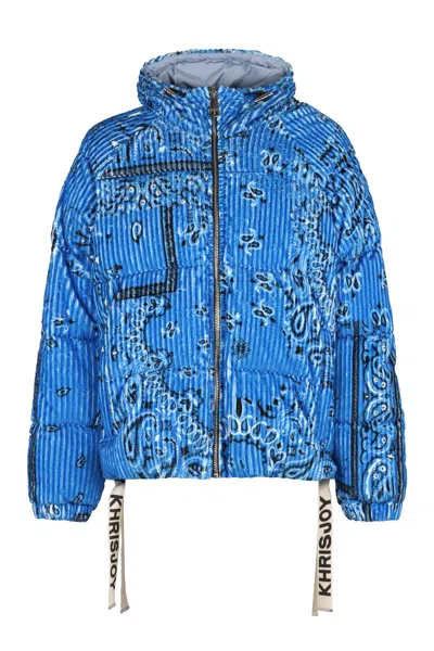 KHRISJOY PUFF BANDANA CORDUROY HOODED DOWN JACKET