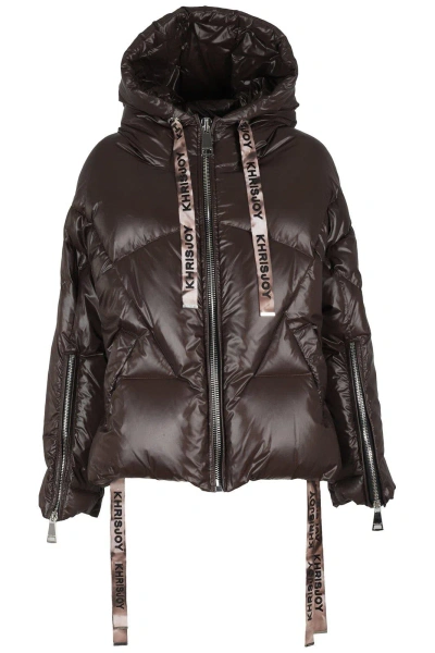 Khrisjoy Puff Khris Shiny Zip-up Quilted Jacket In Brown